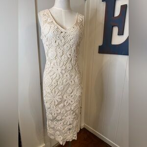 Kings Road Sleeveless Crochet Floral Maxi Dress in Ivory Lined Sz M NWTs